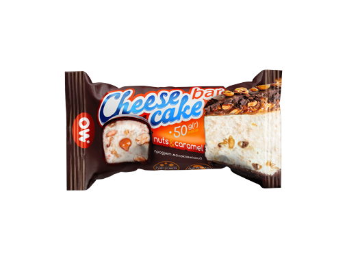 Сирок молоковмісний глазурований з цукром та печивом горіхами «Cheese cake bar» наповнювчем карамель Молочний Острів 50 гр.